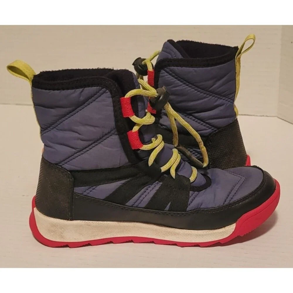 Sorel Whitney II Short Boots Youth Sz 1 black/blue/red Winter Snow Waterproof